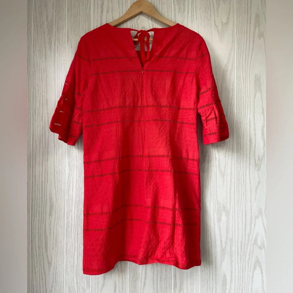 J Crew Eyelet Shift Dress Size 8 Red Flare Short Sleeve Round Neck Back Zip EUC - Picture 4 of 4